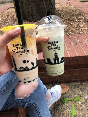 Golden milk tea and matcha slush