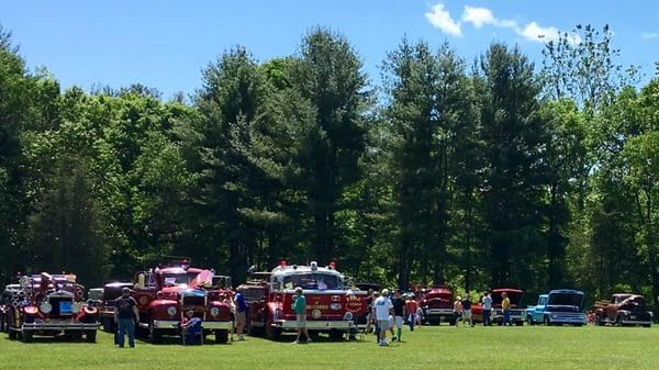 Fire trucks and pickup trucks.