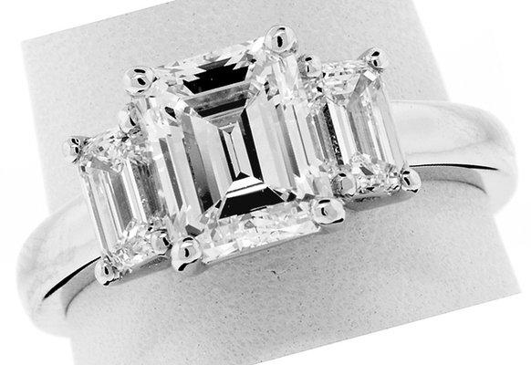 1.89 Carat GIA Three Stone Emerald Cut Platinum Engagement Ring