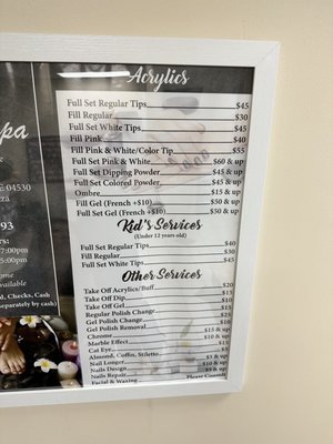 Price menu