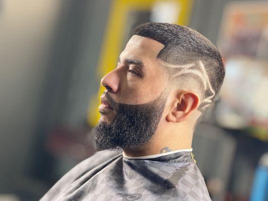 Adult Bald Fade W/ Design and Beard Enhancement