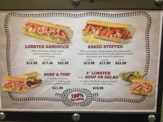 Lobster Roll specials as of September 17th, 2013.