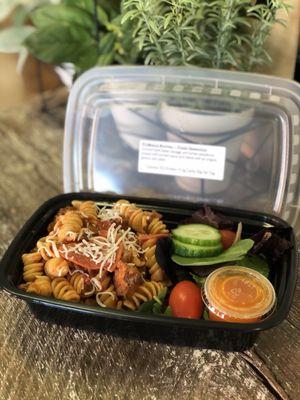 Locally owned meal prep which focuses on high-quality, less processed ingredients... items are portioned with nutritional info.