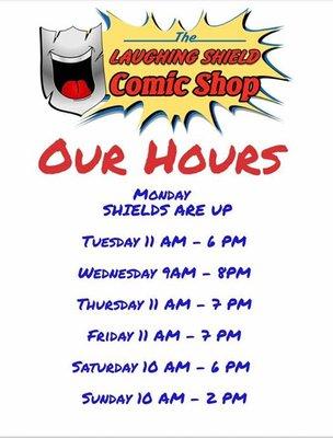 Store Hours. Open six days a week.