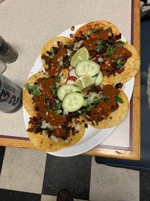 Tacos Campechanos (Asada and chorizo)