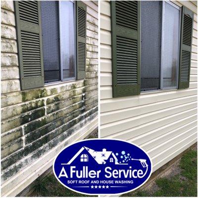 Before and After picture of our Soft House Washing Service. Leaving your hoe with Sparkling Clean Results every time!We offer Free Estimates