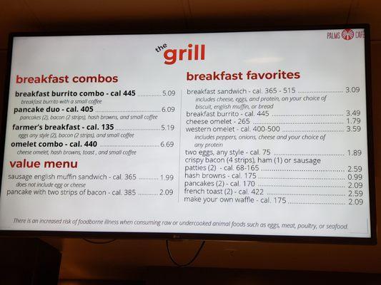 Breakfast menu as of 2-4-20