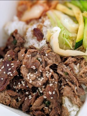 Steak Bulgogi with Rice and Kimchi