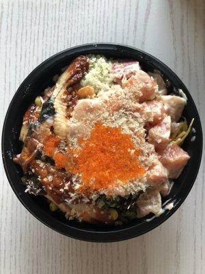 Create your own bowl 3 choices special ($16) -- spicy salmon, spicy yellowtail, eel (+$1), etc...