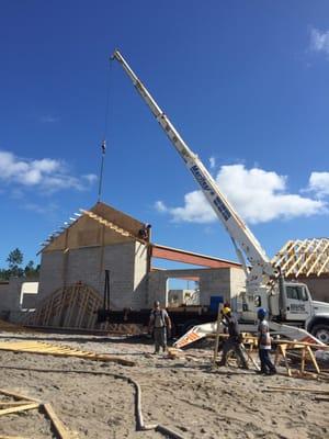 Setting trusses pope St. John's Catholic Church , nocatee, fl