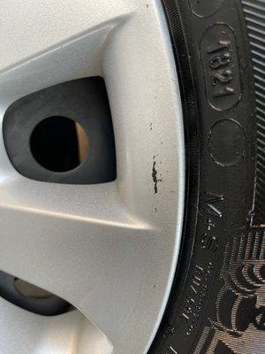 Scuff left on front rim wheel