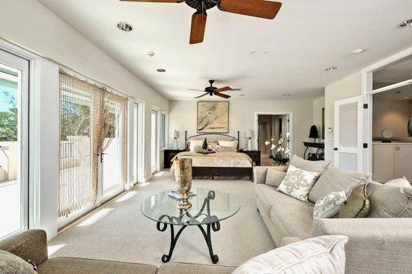 Master Bedroom Suite in a Waterfront Home on Anna Maria Island. Professionally Staged by Doshia Wagner of NonStop Staging.