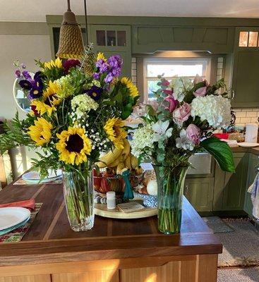 Left side is Grace's recent creation for my Wife & the floral arrangement on the right is Anniversary over 2 weeks ago . Grace rocks