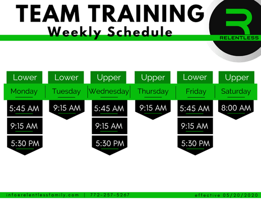 Weekly Schedule for Team Training (Group Classes)