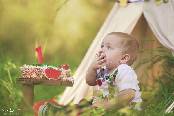 Celebrating this Hungry Caterpillar's first birthday by photographing his very first cake smash!