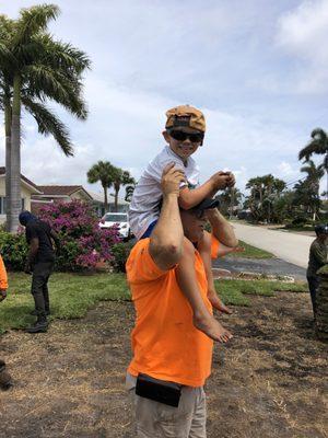 Installing new sod home owners son supervised us