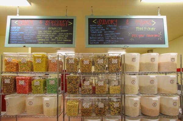 Over 40 flavors of Savory, Candied, and Specialty popcorn.