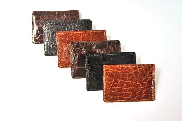 Horizontal Card Case with Alligator exterior and leather interior. 5 card slots (4" x 2 3/4")