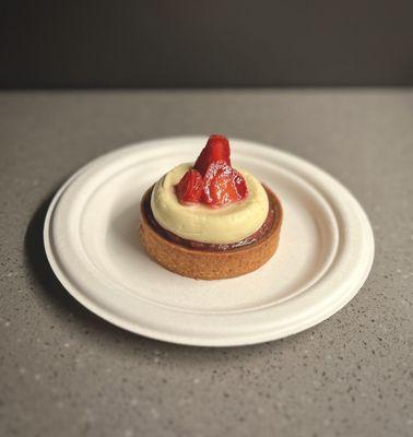 Strawberry Tart - strawberry compote, pistachio praline, & vanilla mousse