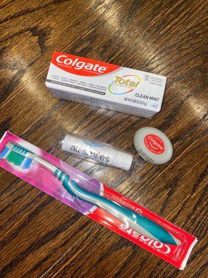 Free gift after my first appointment: toothbrush, toothpaste, floss and chapstick!