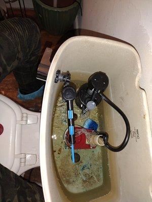 Install a whole new Fuller valve and flapper for the tank and the handle base your rebuild the whole toilet bowl basically