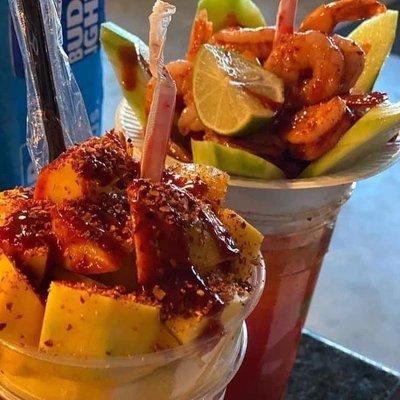 Mango chelada , shrimp chelada