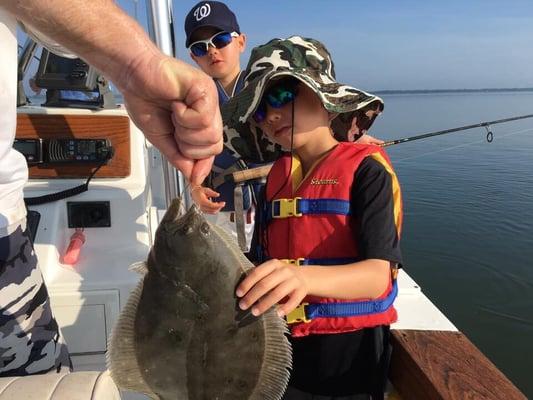 Kids flounder fishing