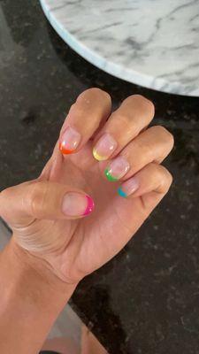 Rainbow French tip gel manicure