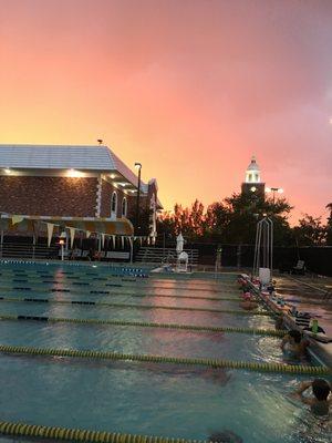 Swim Team Practice under sunset