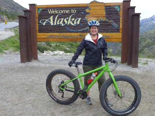 Entering Alaska on our bike ride from Fraser!