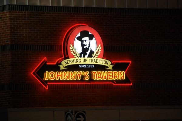 Johnny's Tavern in Kansas City, MO. Illuminated cabinet with printed acrylic face and neon details.