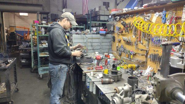 Adam hard at work rebuilding a starter