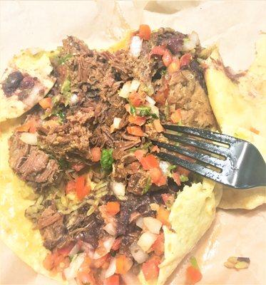 Inside the burrito: Beef and Duck "Carnitas"