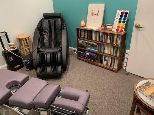 State-of-the art massage chair & treatment room