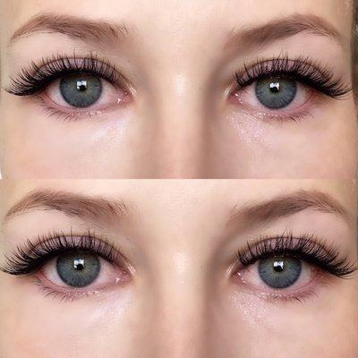 Hybrid volume/classic set eyelash extensions