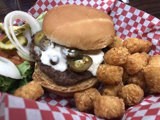 Jalapeno black and blue with tater tots