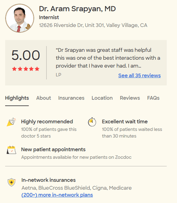 Patient reviews on ZocDoc