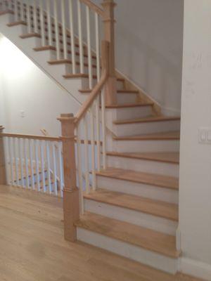 Stairs red oak treads newel post handrail spindles