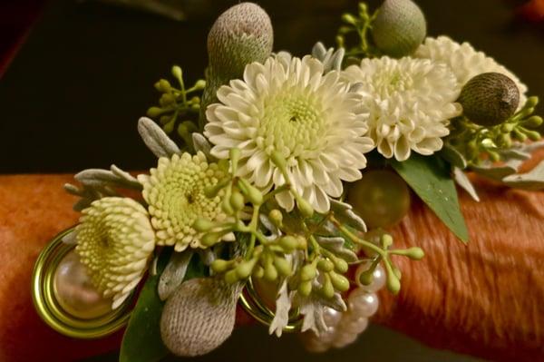 Hand crafted wrist corsage.