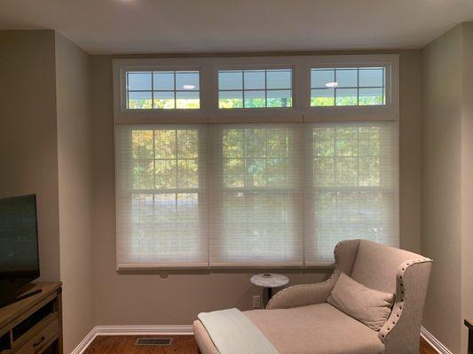 Great room woven wood shades