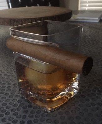 Custom sized especially for us!  Love the glass?!!  Whisky and a delicious, fresh cigar!  You are the best!  Hope to see you soon!