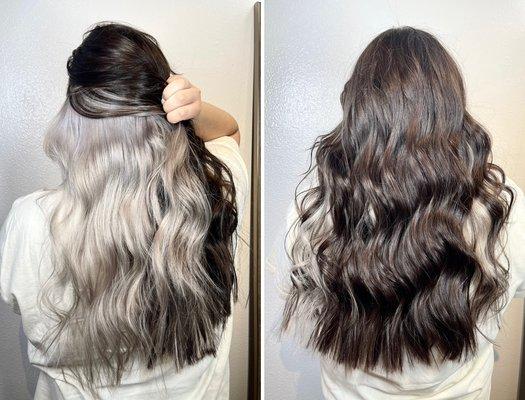 Half & half/ silver grey , dark brown