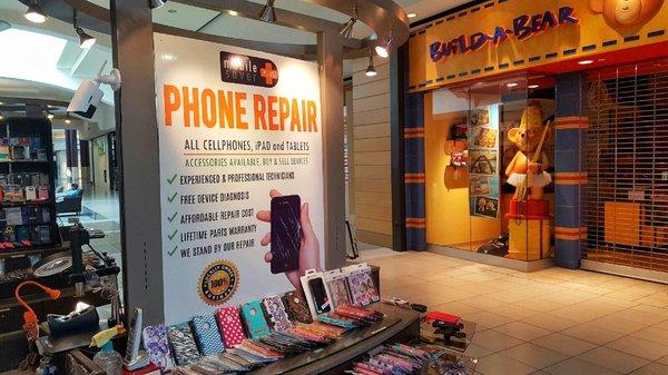 Come visit us at FASHION SQUARE MALL right INFRONT OF BUILD-A-BEAR Workshop for your Cellphone/Tablet Repair needs as well as Accessories.