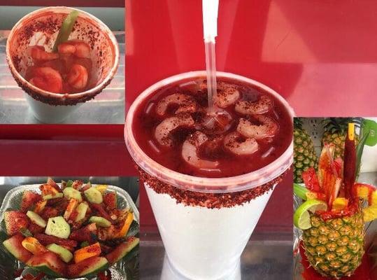 Dont  forget to stop by and let us take care of that Sweet tooth with our Fruit Cups , Snow Cones or Shrimp Micheladas