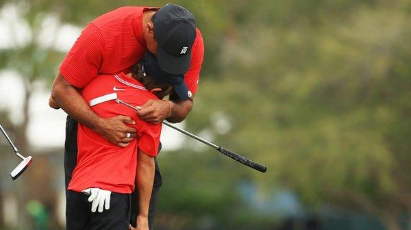 Tiger Woods and son, Charlie Woods. This event was Charlie's network TV debut.