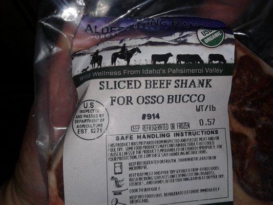 Beef Shank Organic Grass fed with that yummy bone Marrow