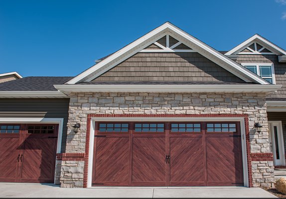 Garage door with wood look and optional windows