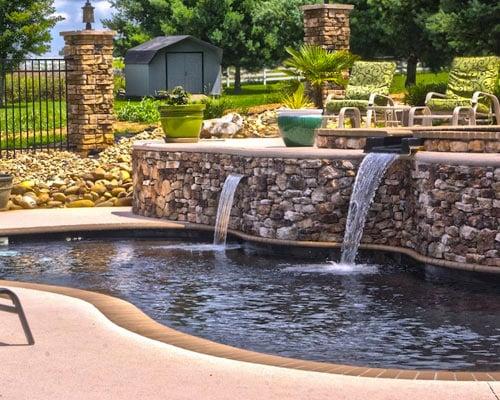 Two level Leisure Pool custom installation with waterfall