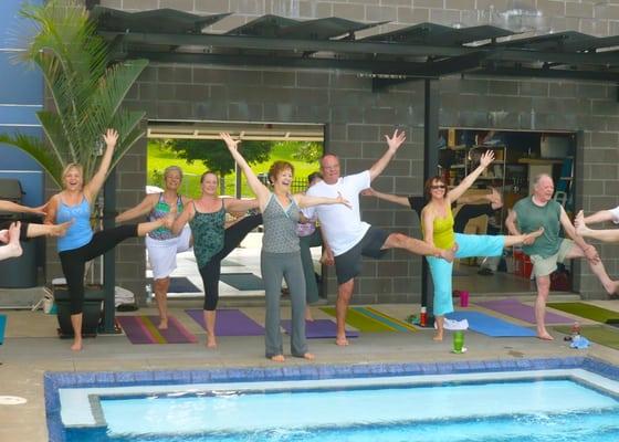 Our yearly "Yoga by the Pool" party.