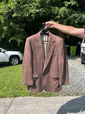 Jacket after we picked it up from Modern Cleaners